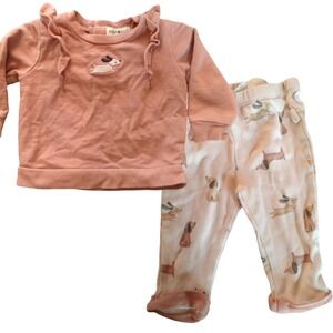 Rabbit Bear 3-6 Mths‎ Dog Pink Outfit Long Sleeves Pants Ruffle 2 Piece Set E-B1